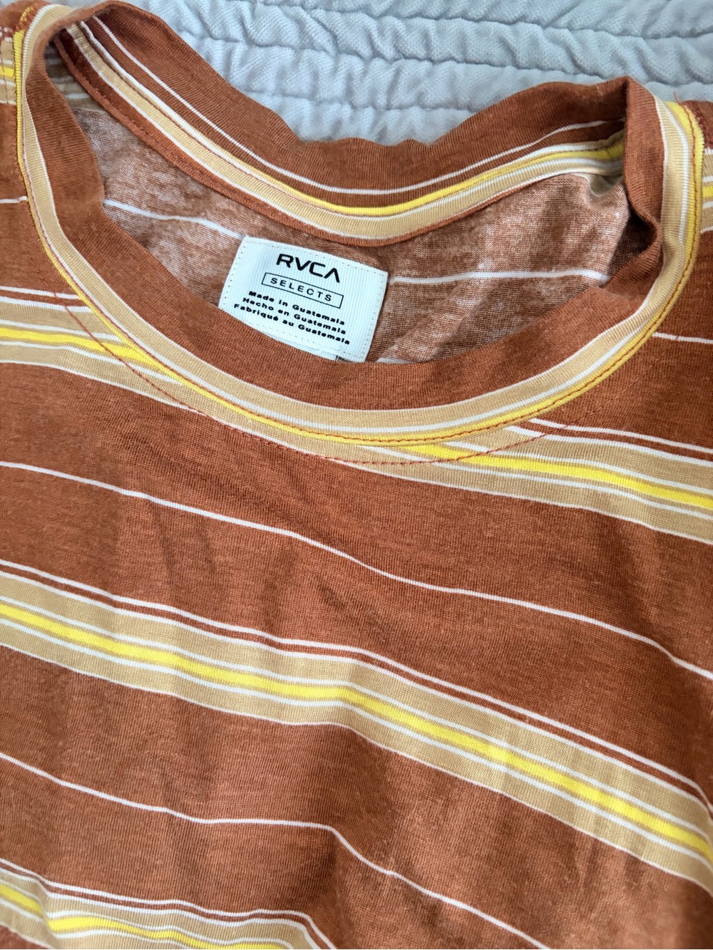 RVCA Brown & Yellow Striped Cropped Tee - Picture 6 of 7